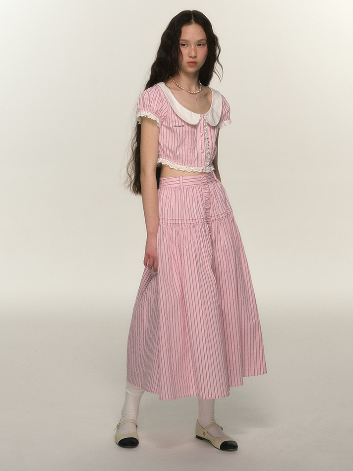 Streifenspitze Retro Girly Bluse & Rock