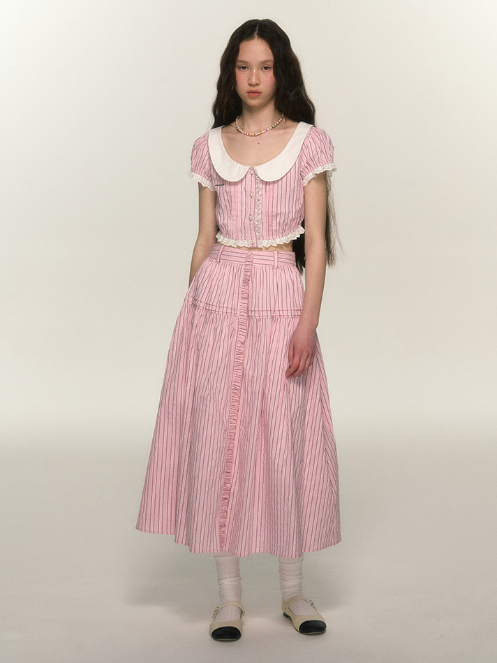 Streifenspitze Retro Girly Bluse & Rock