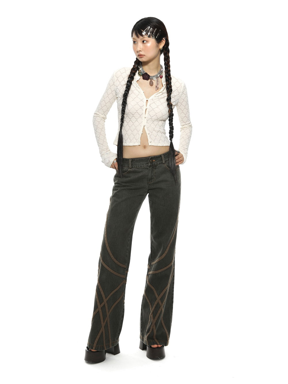 Mao-Collar Cropped Tight Thin Knit