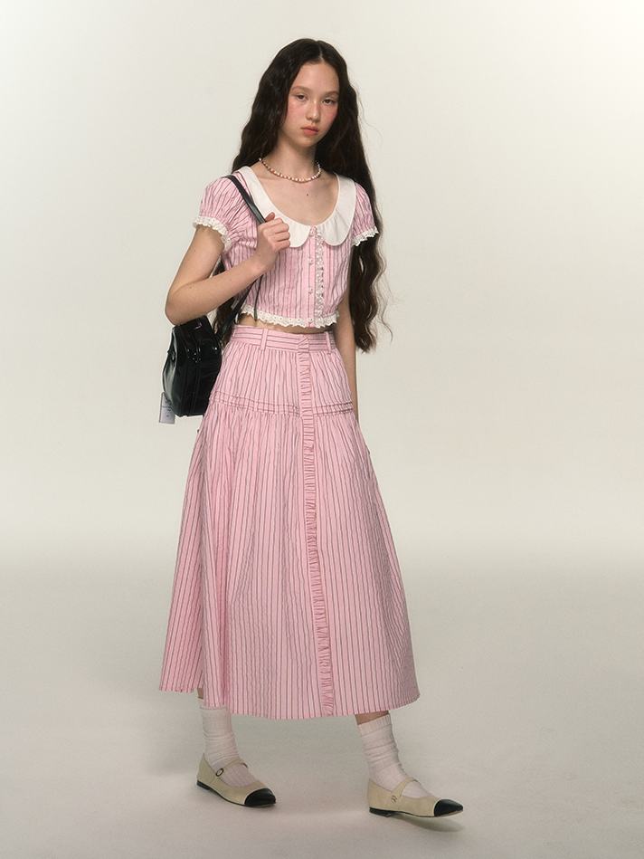 Streifenspitze Retro Girly Bluse & Rock