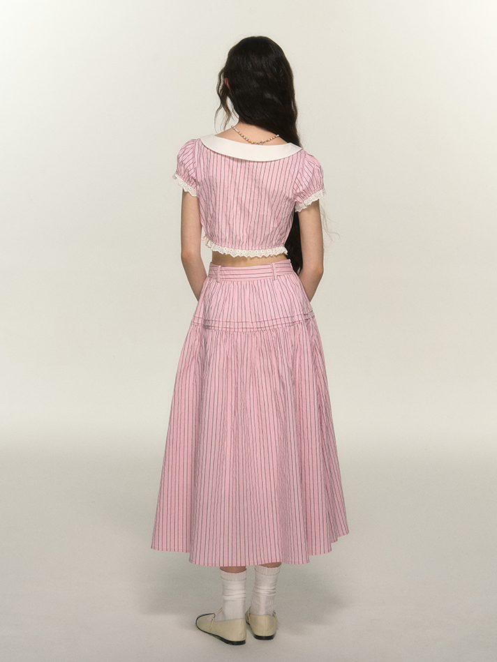Streifenspitze Retro Girly Bluse & Rock