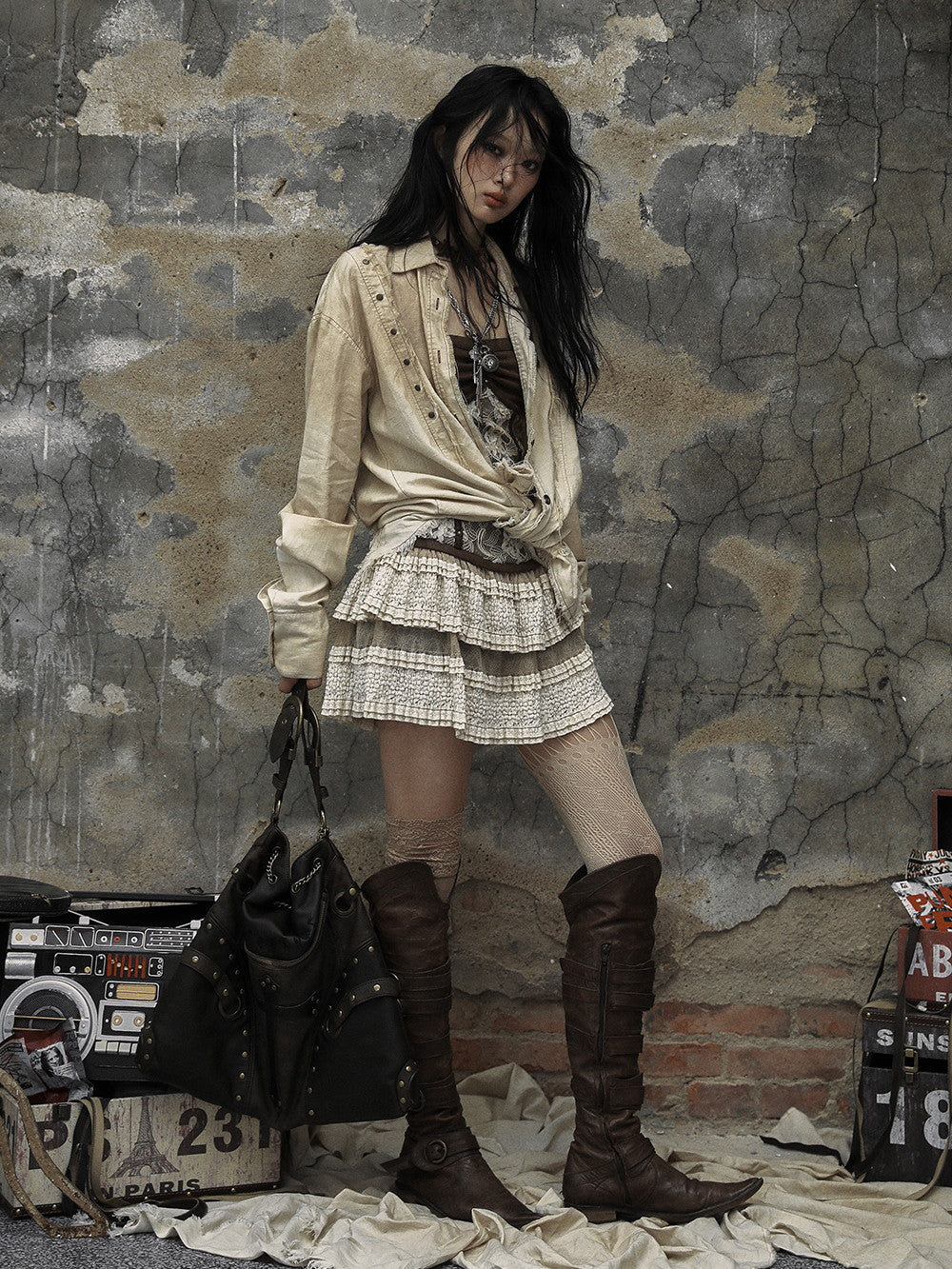 Ovresize Studs Vintage Watashed Shirt