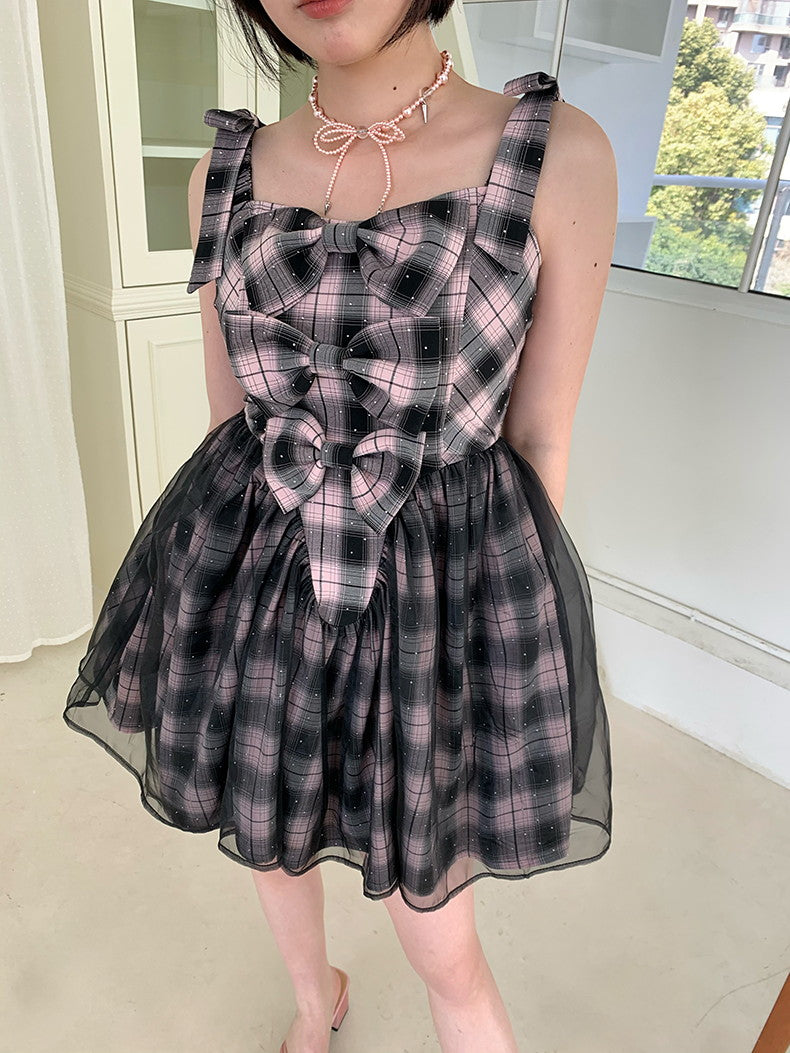 Ribbon Gilry Ciffon No-Sleeve Short One-Piece