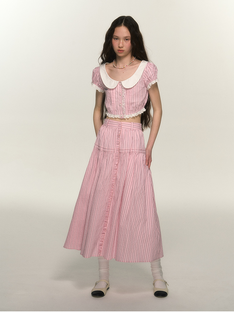 Streifenspitze Retro Girly Bluse & Rock