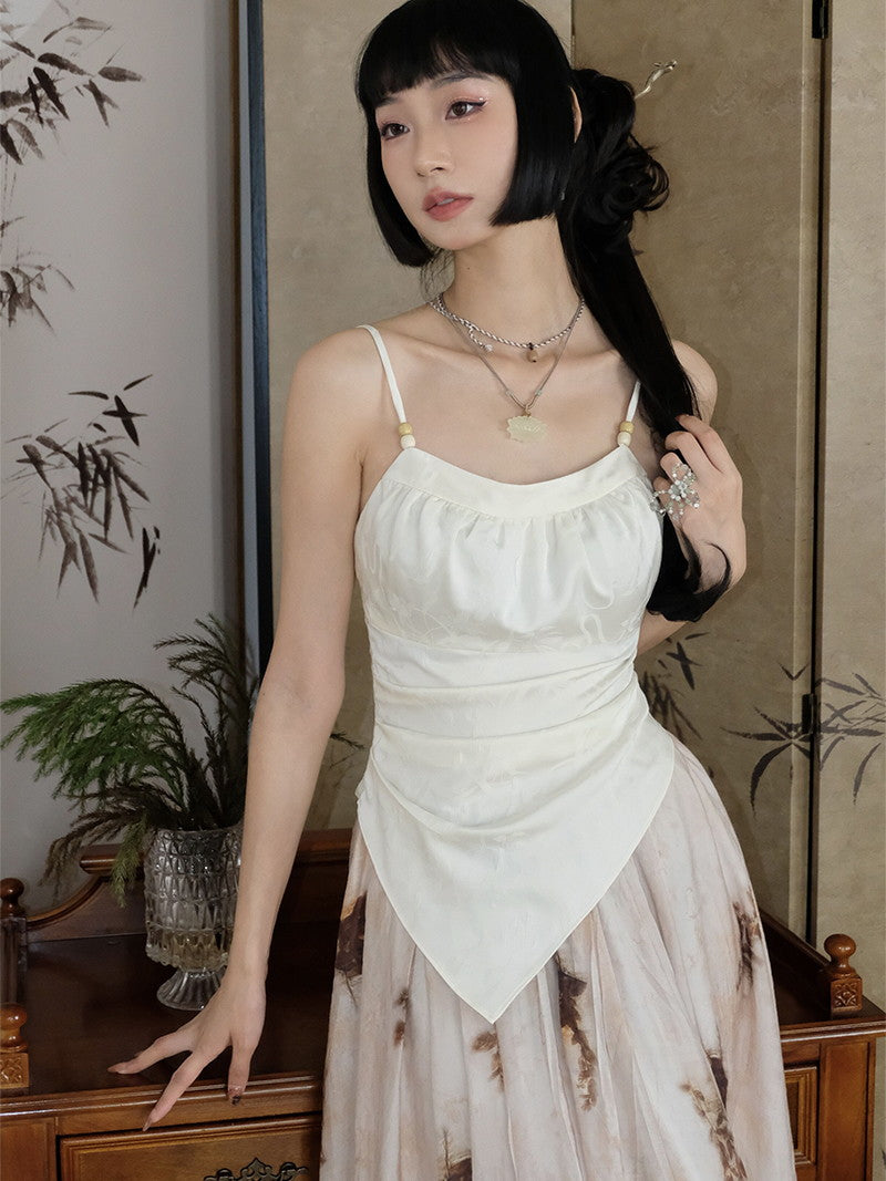 꽃 자수 비대칭 레트로 슬림은 카미솔을 수집합니다