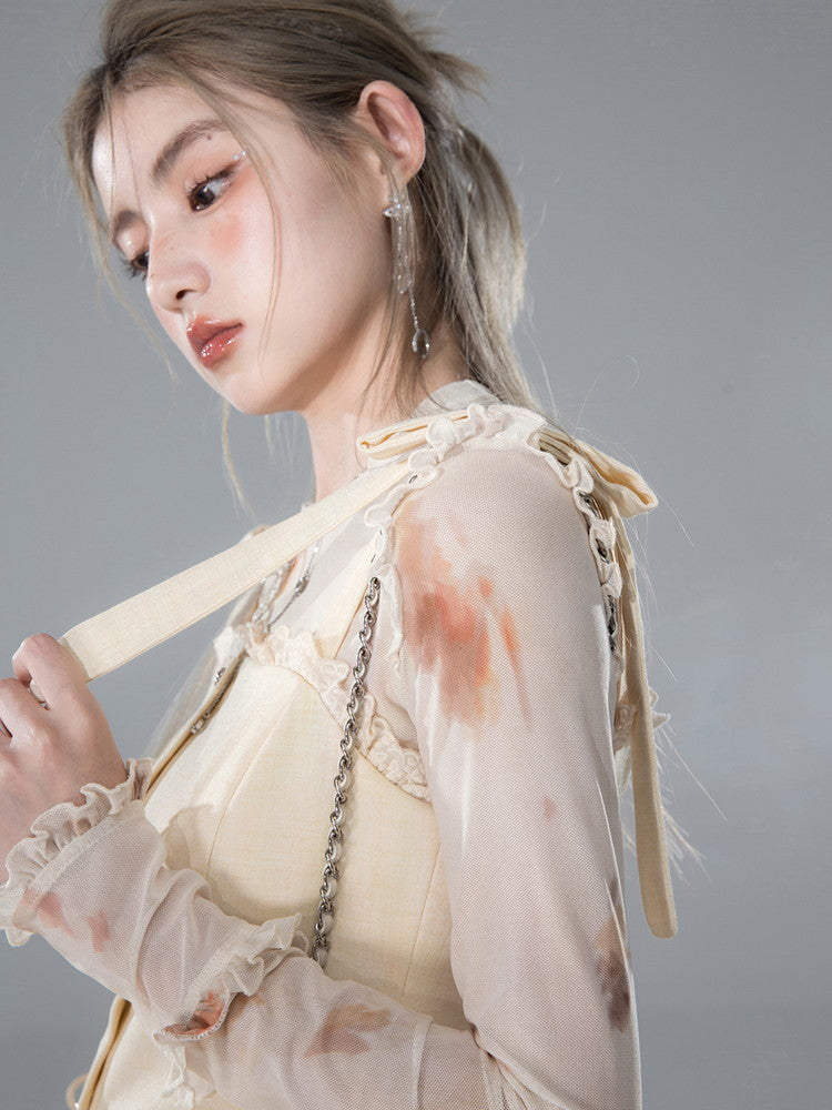 Vest&Blouse&Long-Skirt Frill Lace Suspenders Ribbon Set-Up