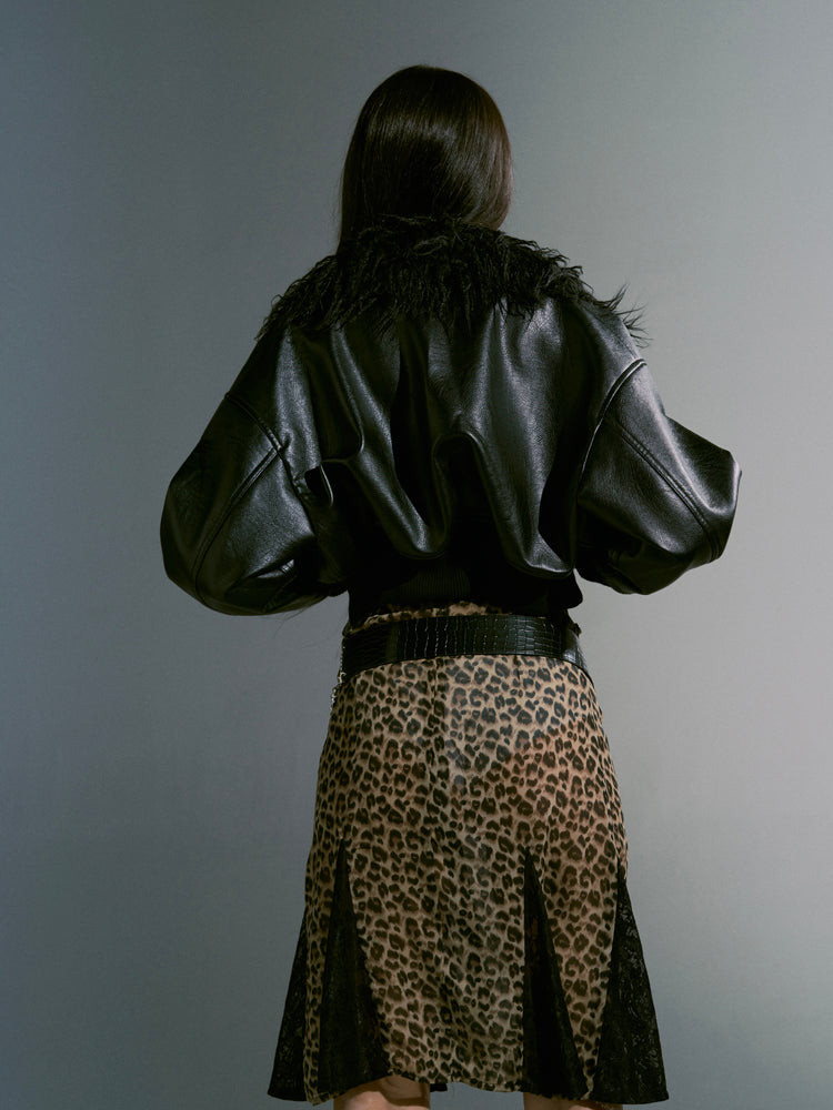 볼륨 슬리브 니치 가죽 술 프린지 재킷