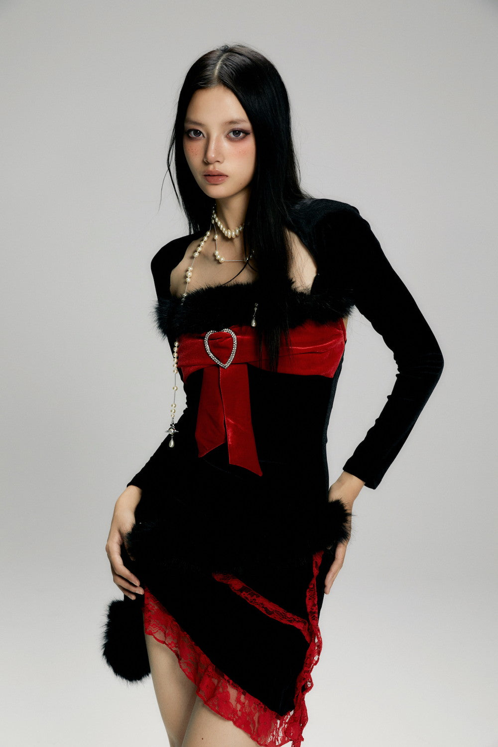 Camisole&Skirt Asymmetry Fur Bijou Heart Nichi Sexy Set-Up
