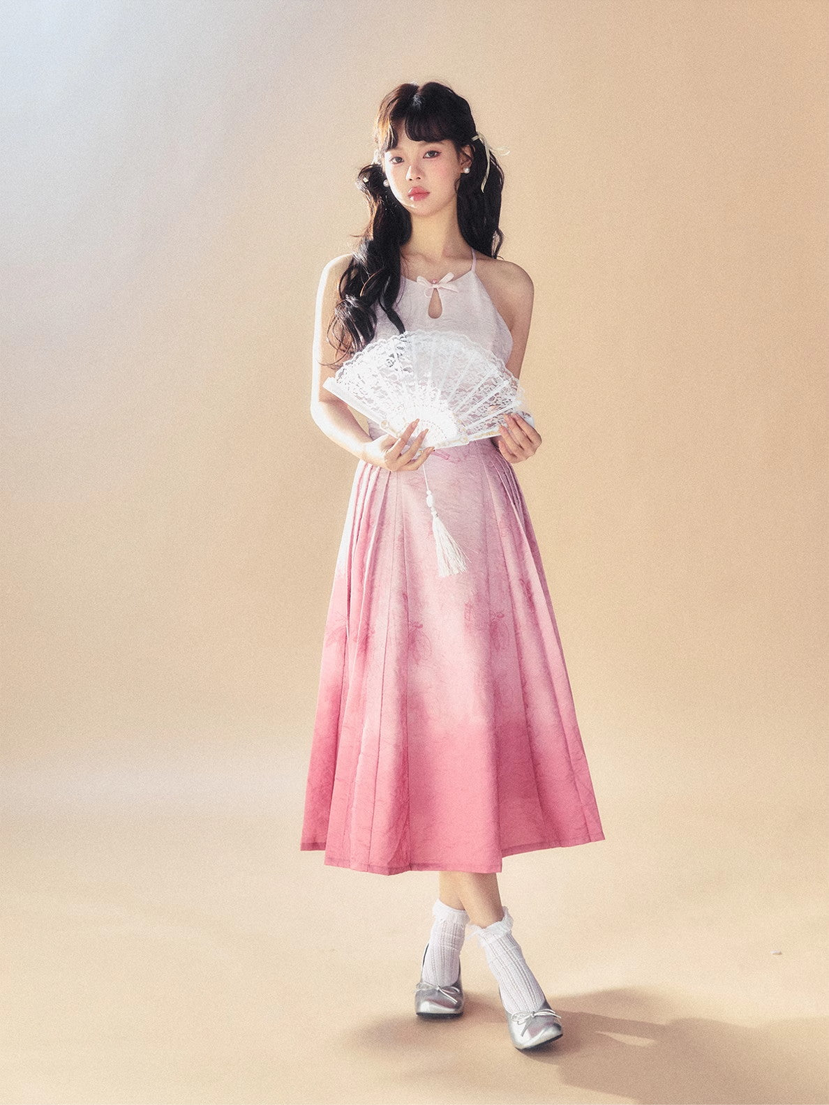 Gradation Back-Open Camisole Sexy Ribbon Summer One-Piece