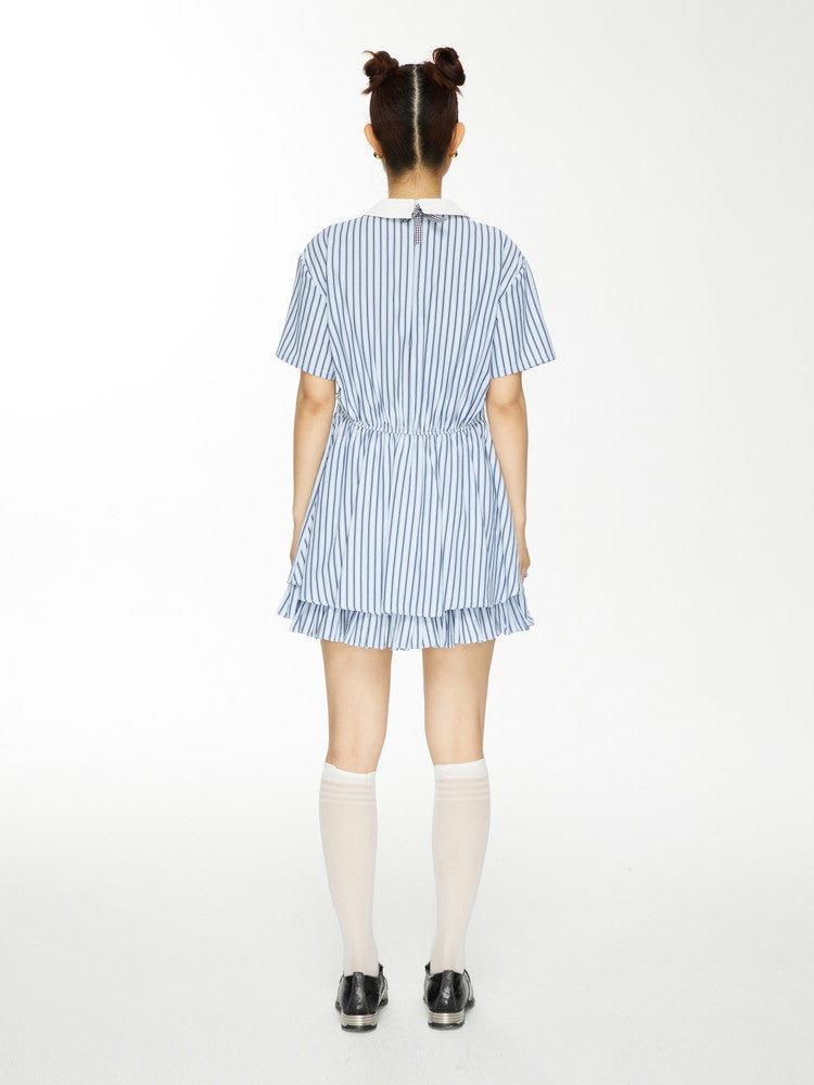 Stripe Tiered Frill Girly Flare Long-Tops Dress