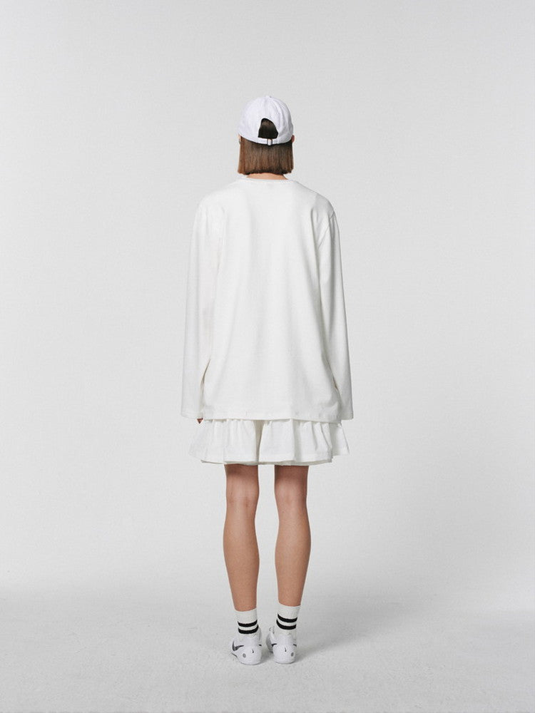 대형 간단한 그래픽 승무원 긴 T- 셔츠