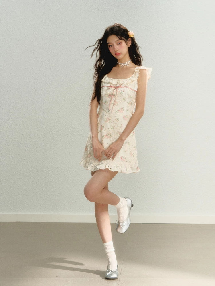 Flower Frill Feminine Short Sweet Dress