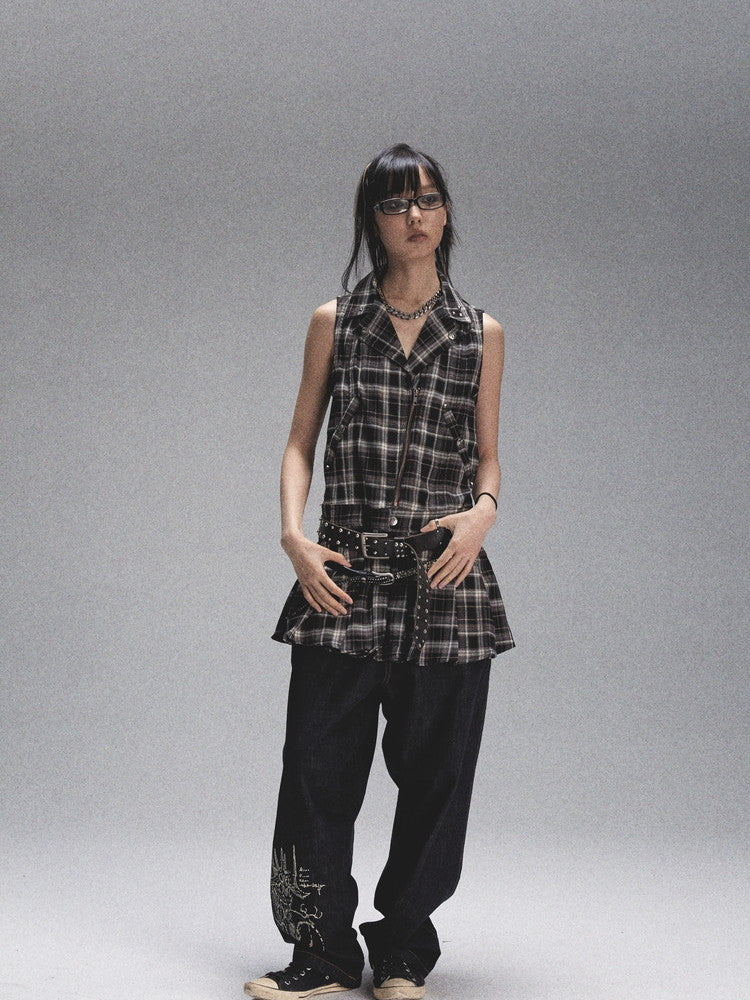 Checked Girly Retro Pkeats No-Sleeve Dress