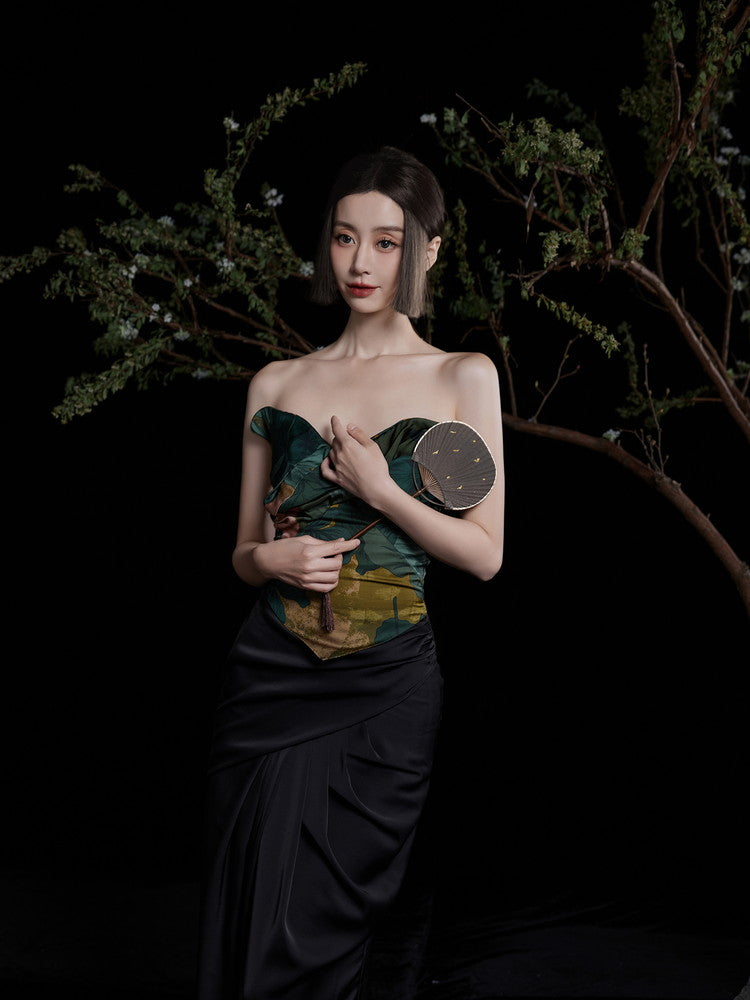 Set-Up Botanical Frill Chic Bare-Top&Long-Skirt