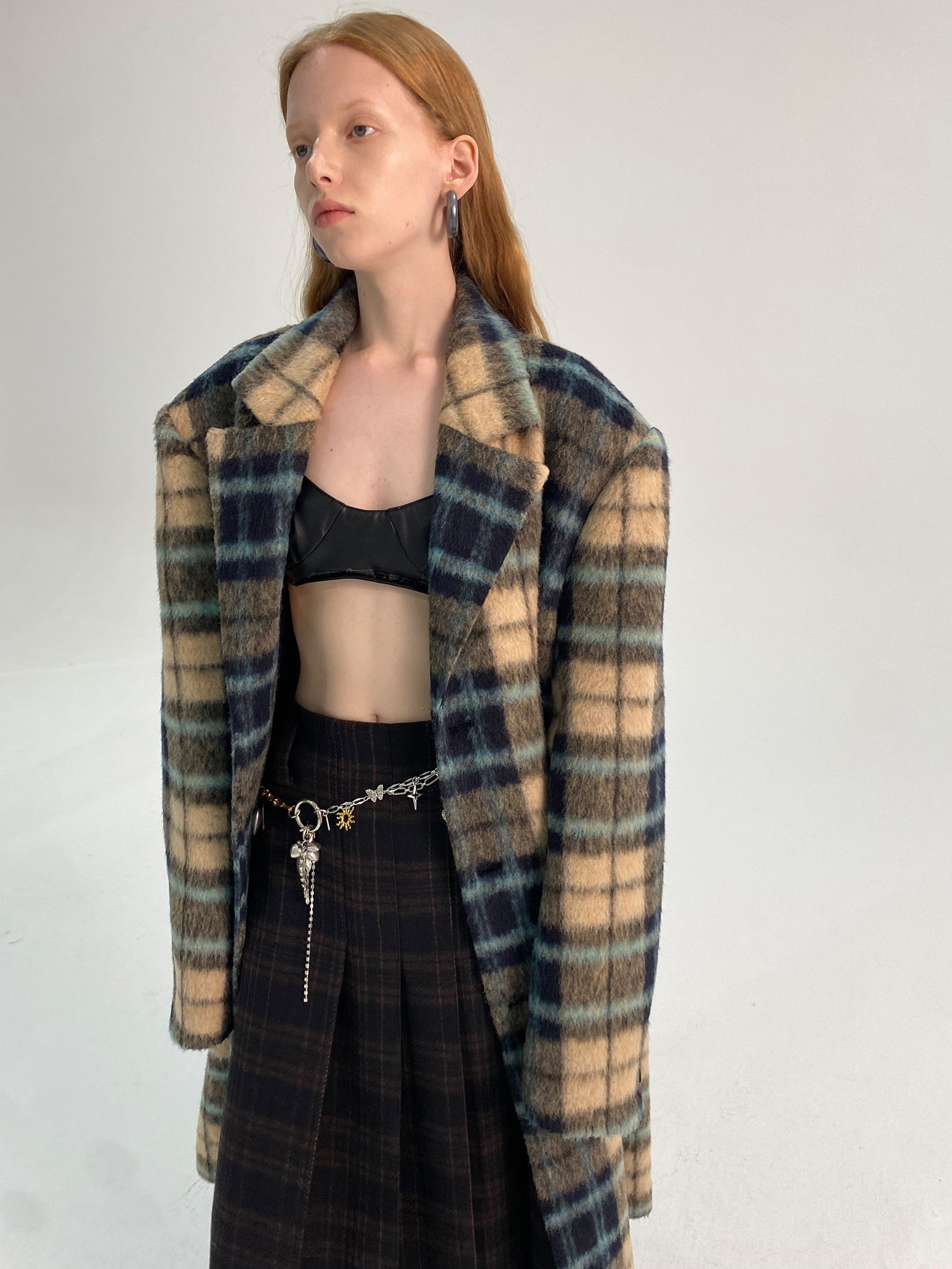 Checked Wool Retro Ovresize Long-Coat