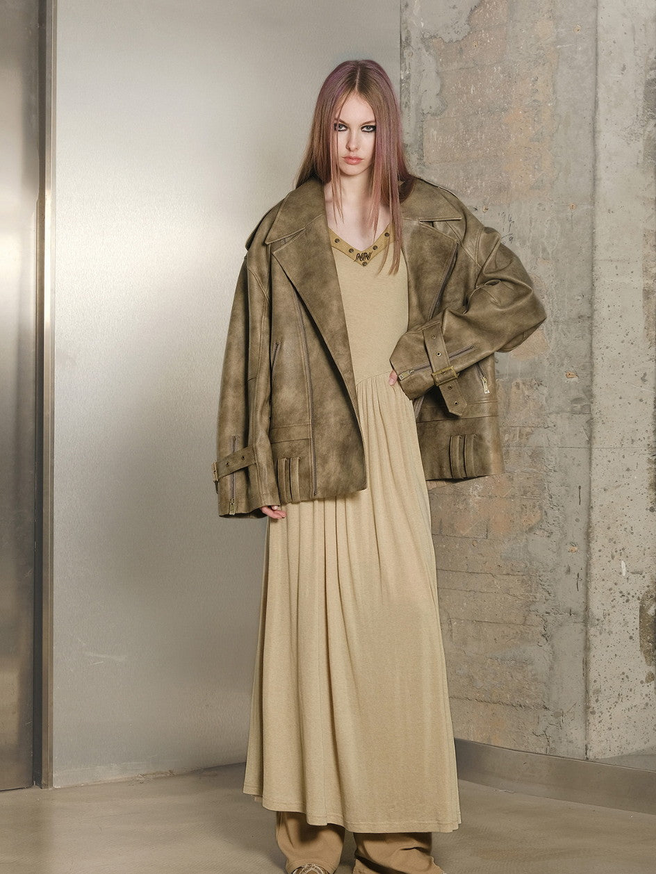 Tie-Dye Leather Oversize Handsome Jacket