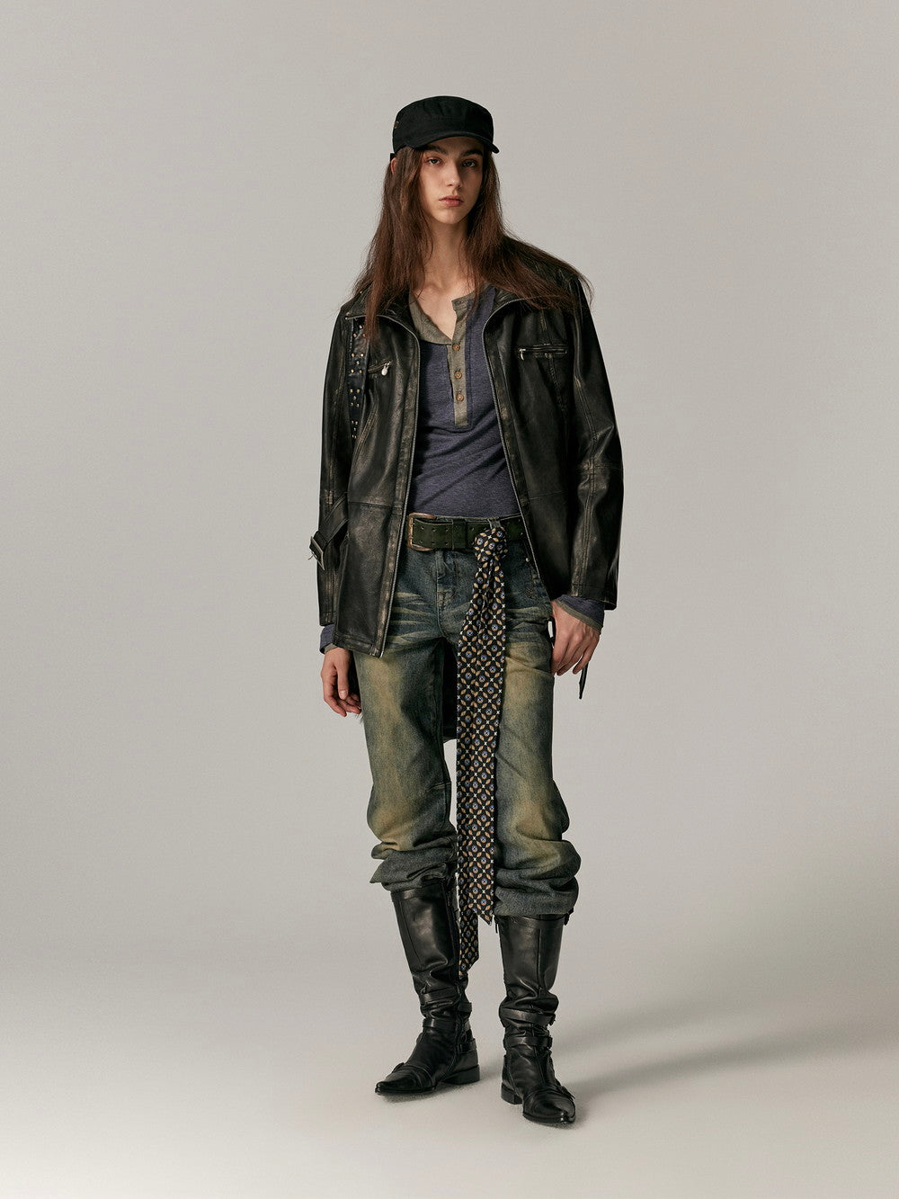 Smooth Vintage Stand-Collar Cool Loose Leather-Jacket