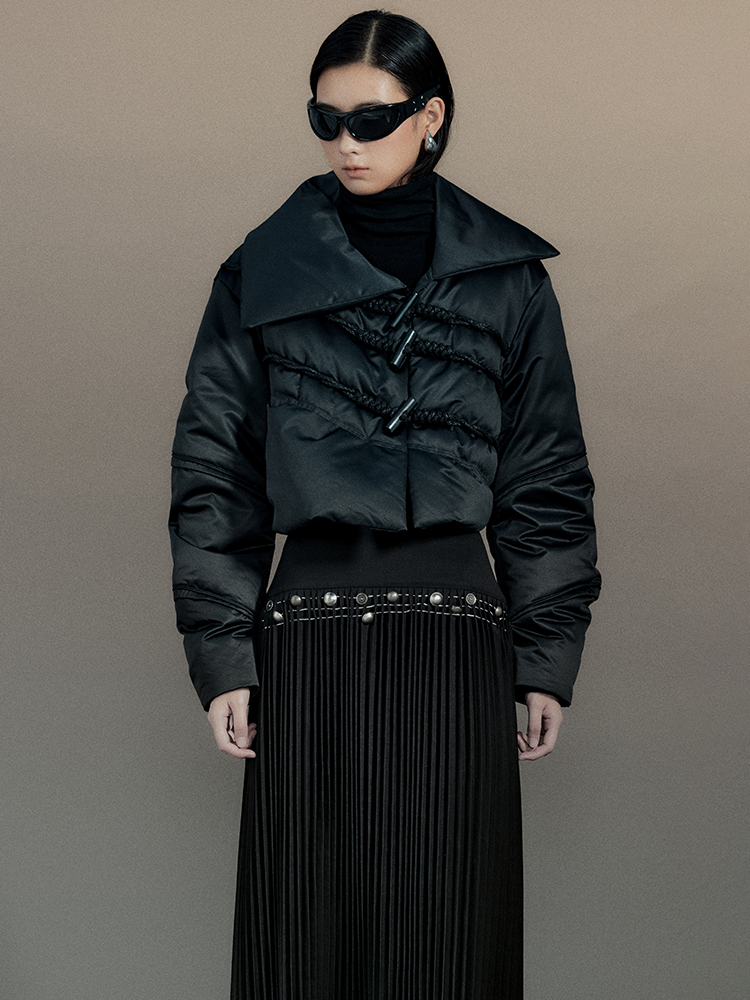 짧은 면화 니치 버튼 평원 다운 재킷