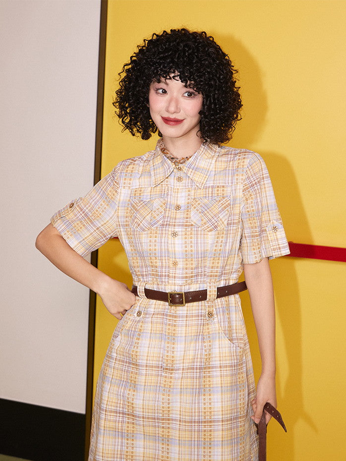 Checked Flower Girly A-Line Retro One-Piece