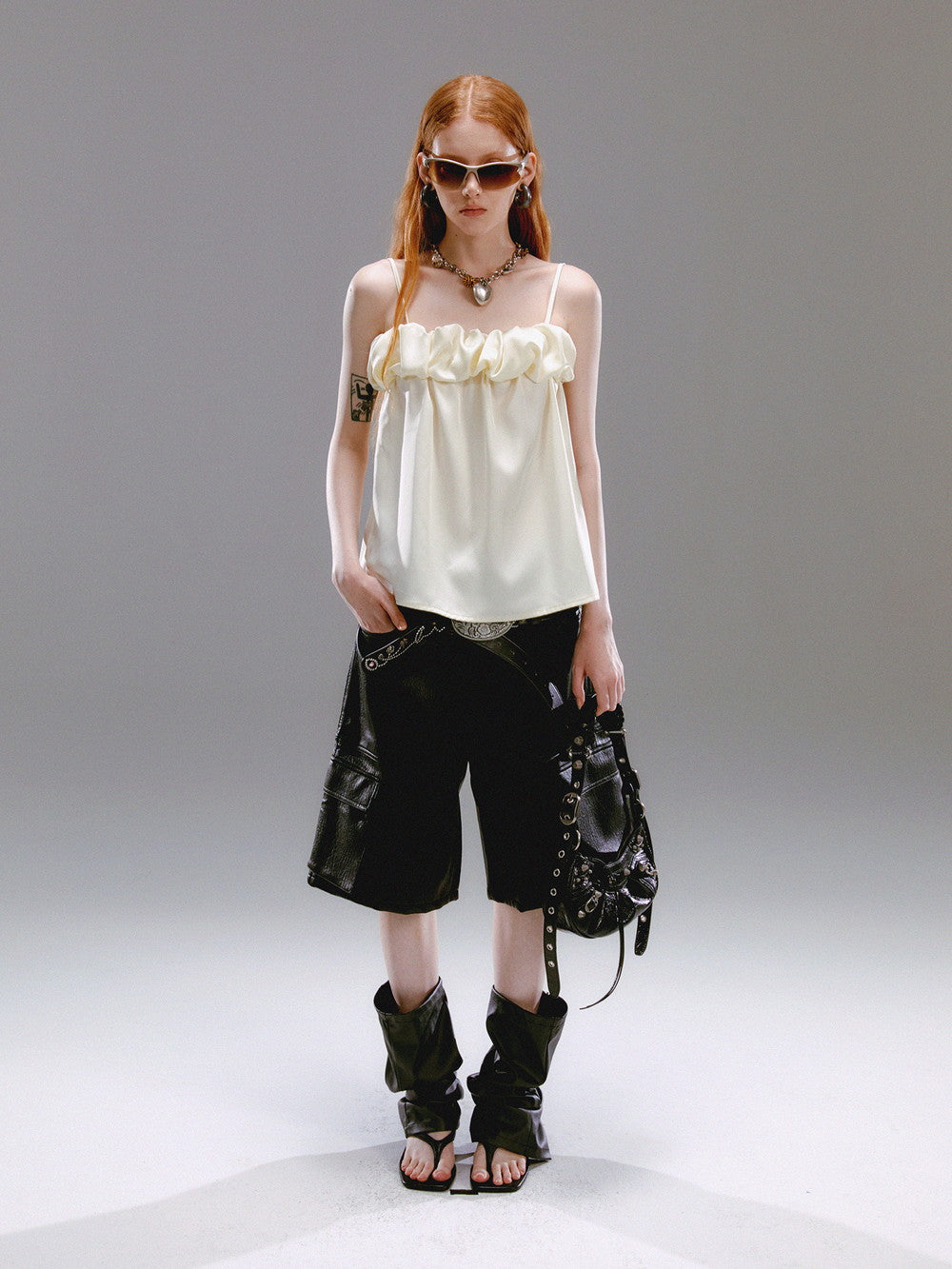 Leather Glossy Volume Camisole&Half-Pants