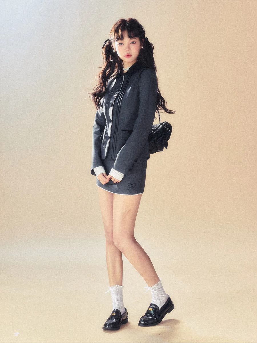 레이스 셋업 벨벳 세련된 양복 재킷 및 미니 스커트