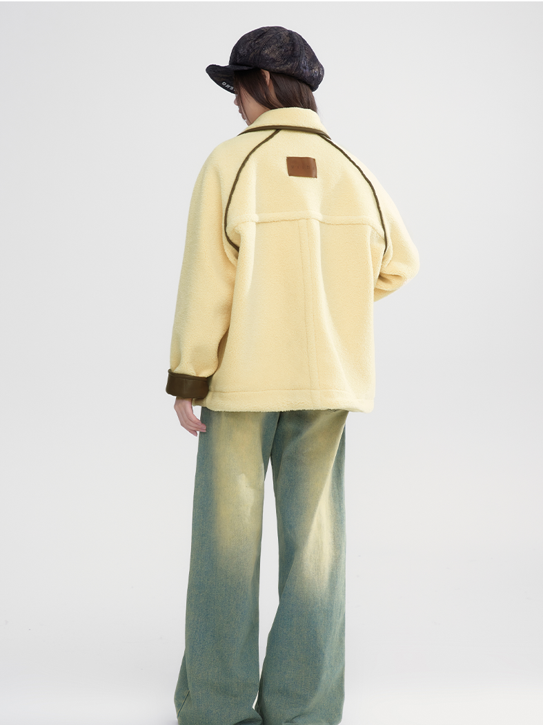 Middle Boa warmer Retro lässig bi-color Big-Pocket-Mantel