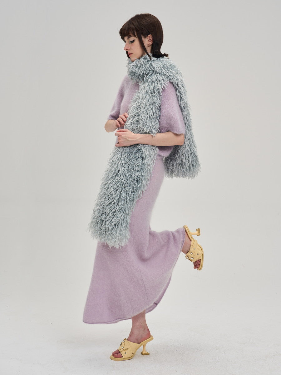 Crew-Neck Ribbon Sweet Feminine Pale Tops&Long-Skirt