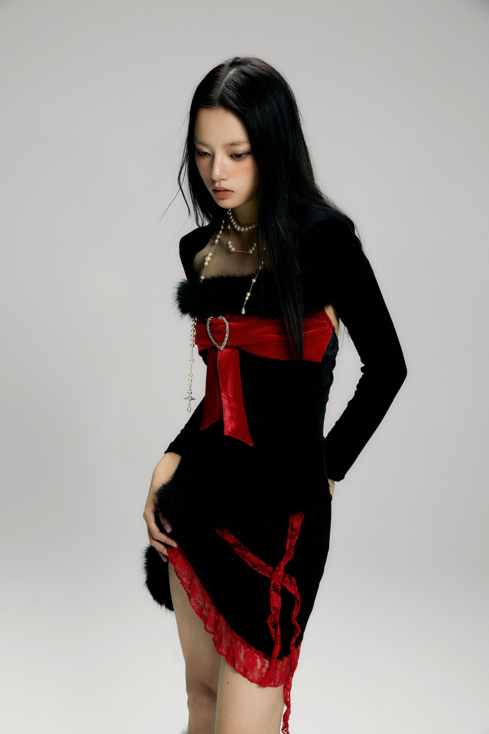 Camisole&Skirt Asymmetry Fur Bijou Heart Nichi Sexy Set-Up