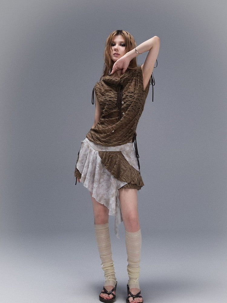 No-Sleeve Nichi Drawstring Thin Drape Tops