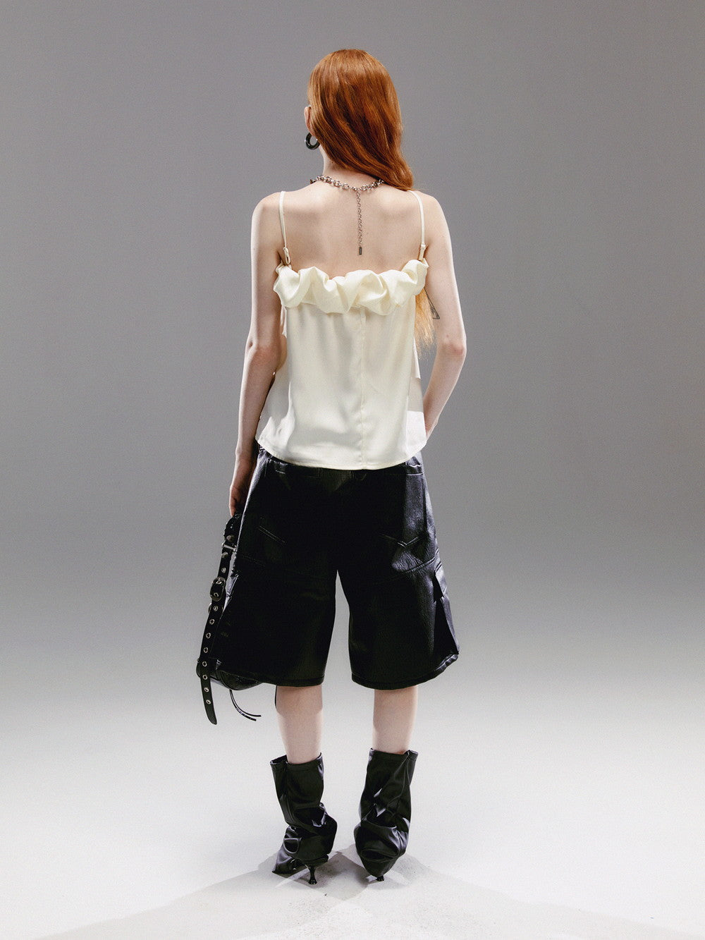 Leather Glossy Volume Camisole&Half-Pants