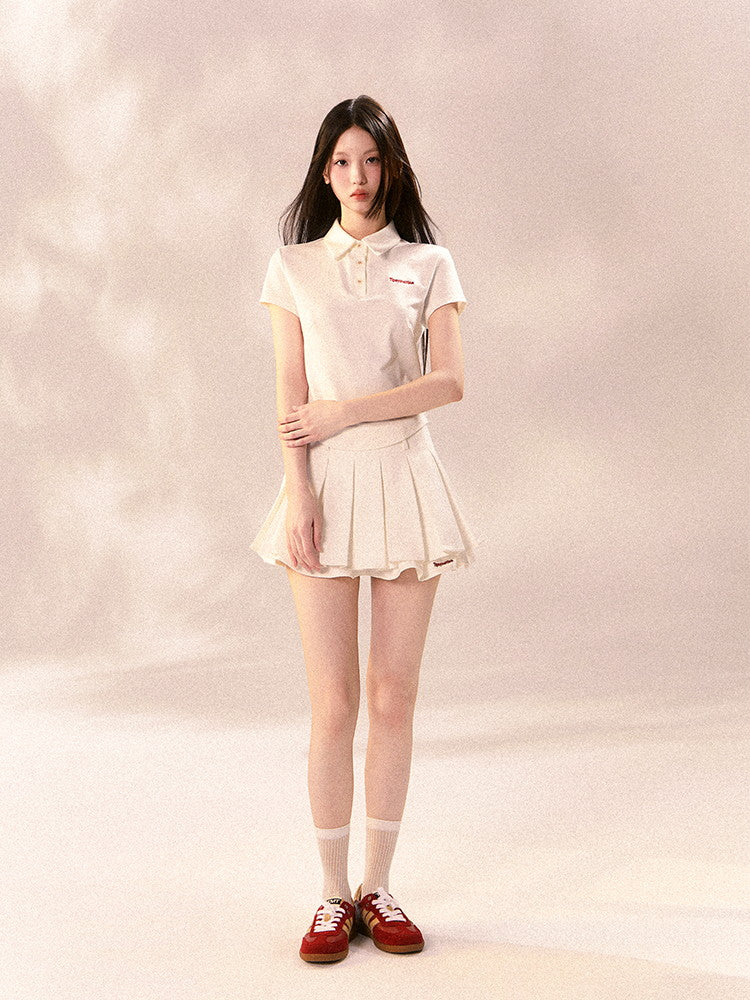 Set-Up Sports Casual Simple Pleats Polo-Shirt&Mini-Skirt