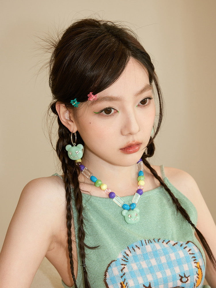 Bear Stone Bijou Beads Fancy Pierced&Earrings&Necklace