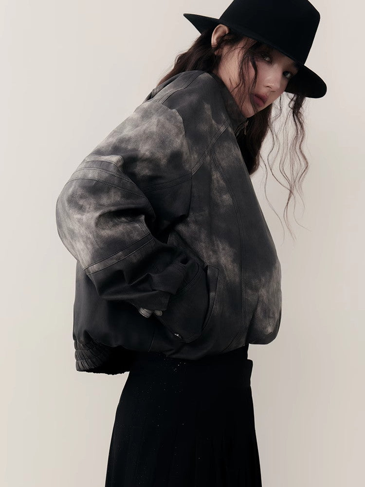 Speckte Krawatten-Dye-Leder-Retro-Vintage-Jacke