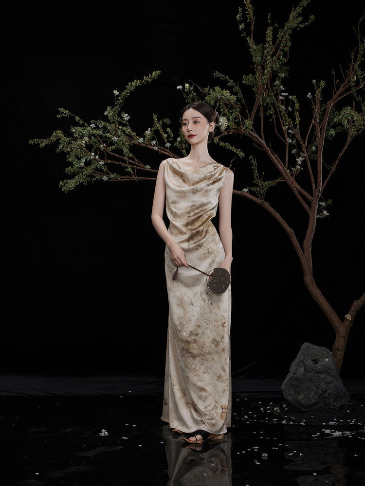 Long Drape Elegant Tie-Dye Dress