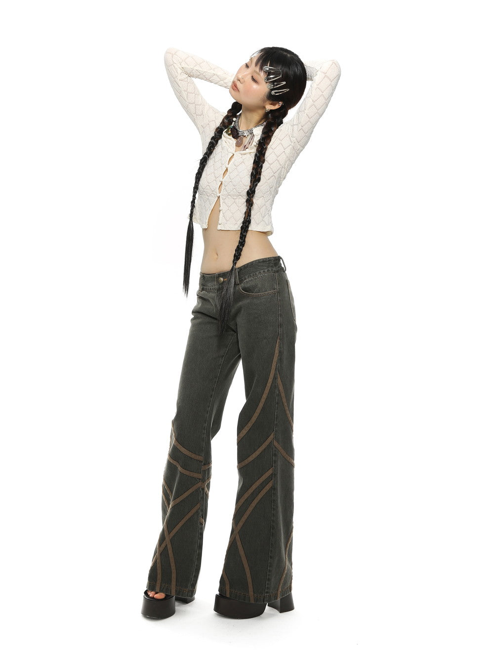 Mao-Collar Cropped Tight Thin Knit