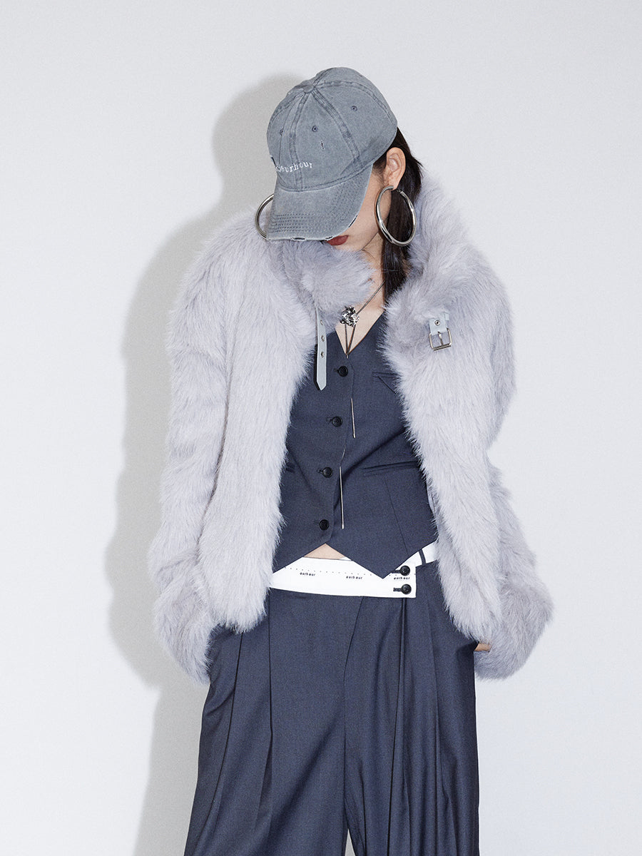 스탠드 콜라 고급 고급 푸른 털 자켓