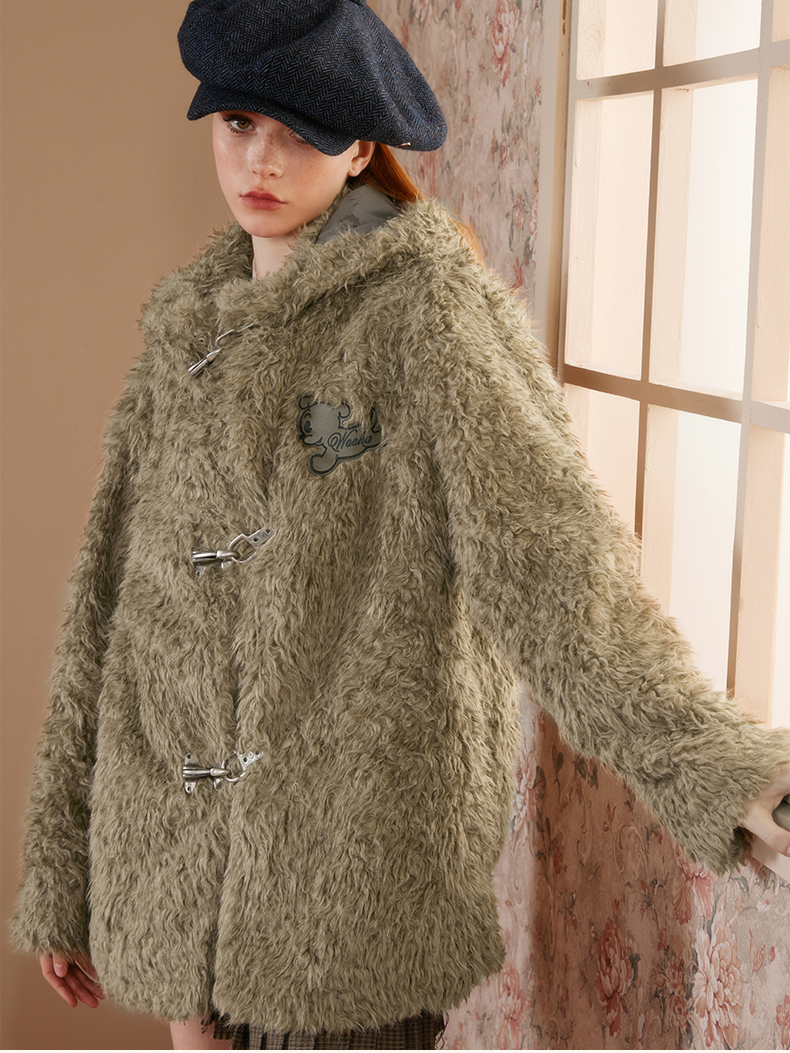 Hoodie Fluffily Retro Plain Simple Long Oversize Fur-Jacket