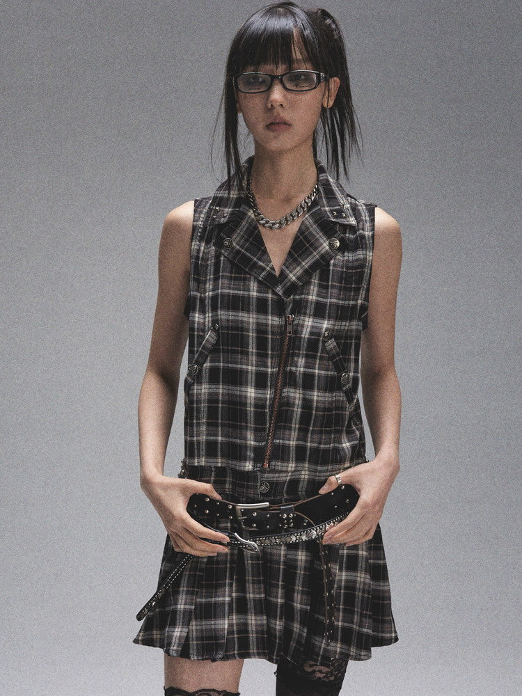 Checked Girly Retro Pkeats No-Sleeve Dress