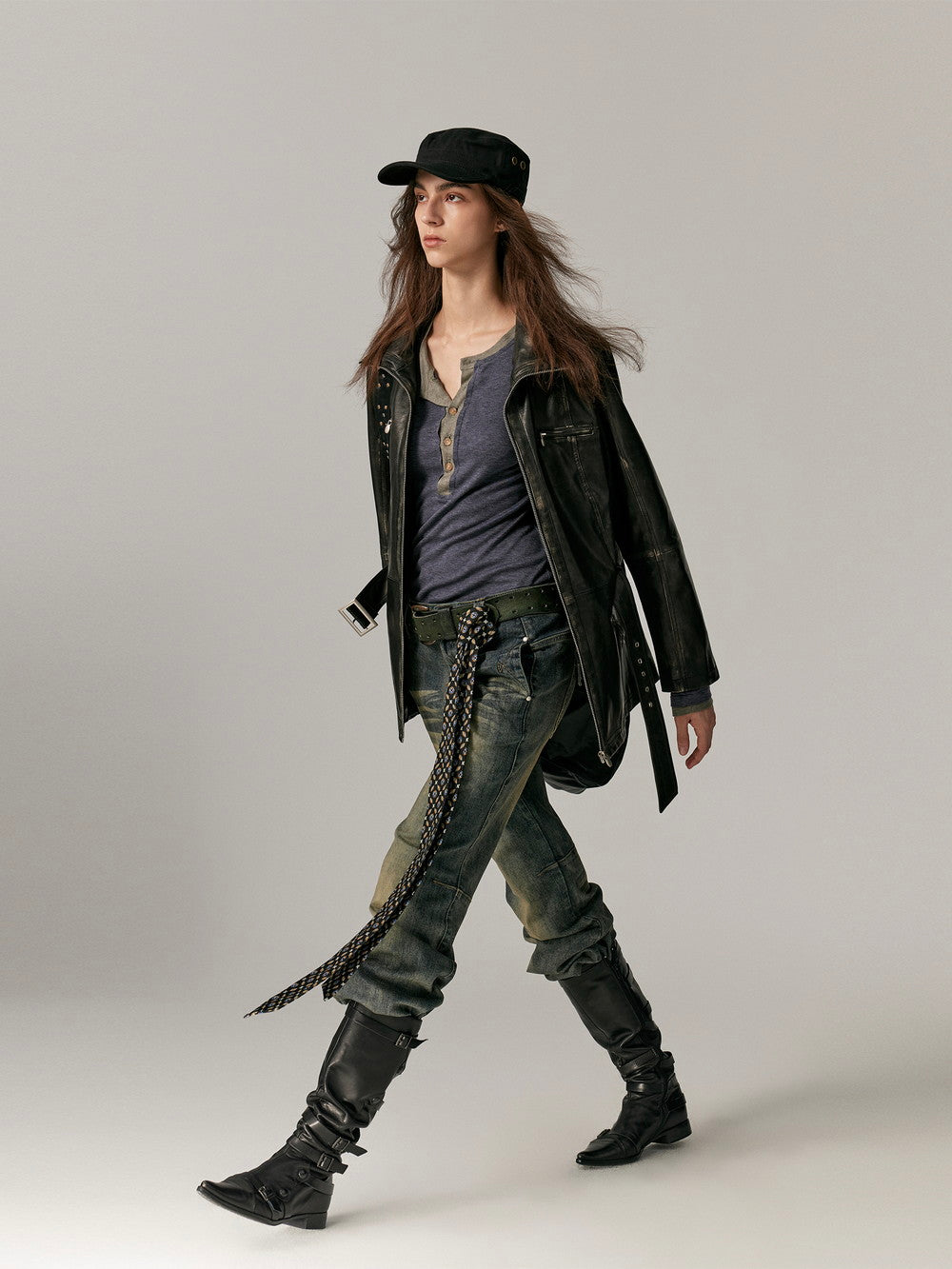 Smooth Vintage Stand-Collar Cool Loose Leather-Jacket