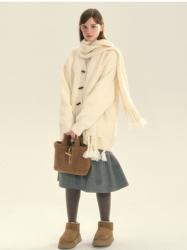 V-Neck Oversize Knit Long Cardigan