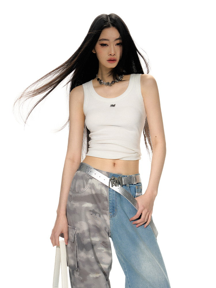 U-Neck No-Sleeve Short Casual Tank Top