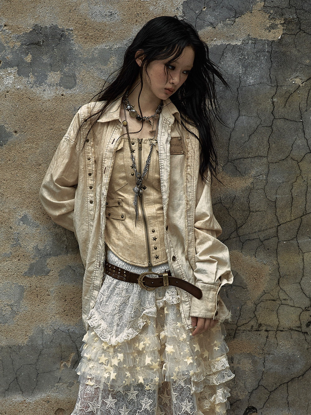 Ovresize Studs Vintage Watashed Shirt