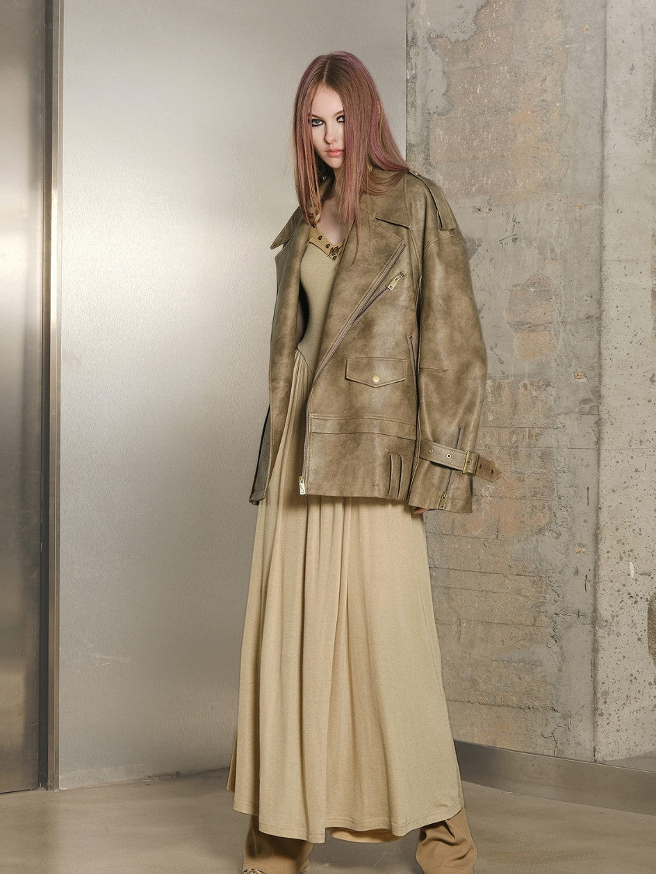 Tie-Dye Leather Oversize Handsome Jacket