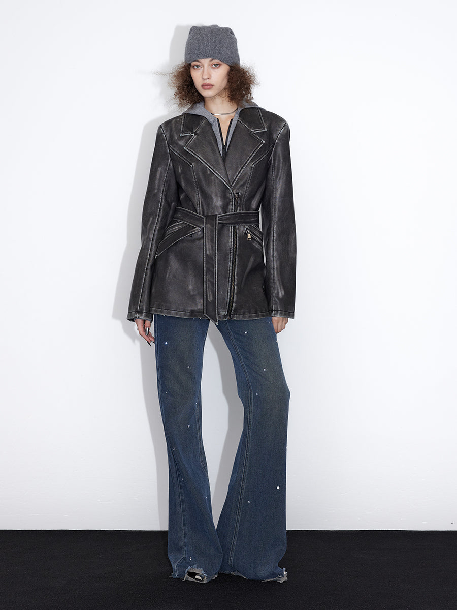 Stich Retro Vintage High-End Leder-Jacke