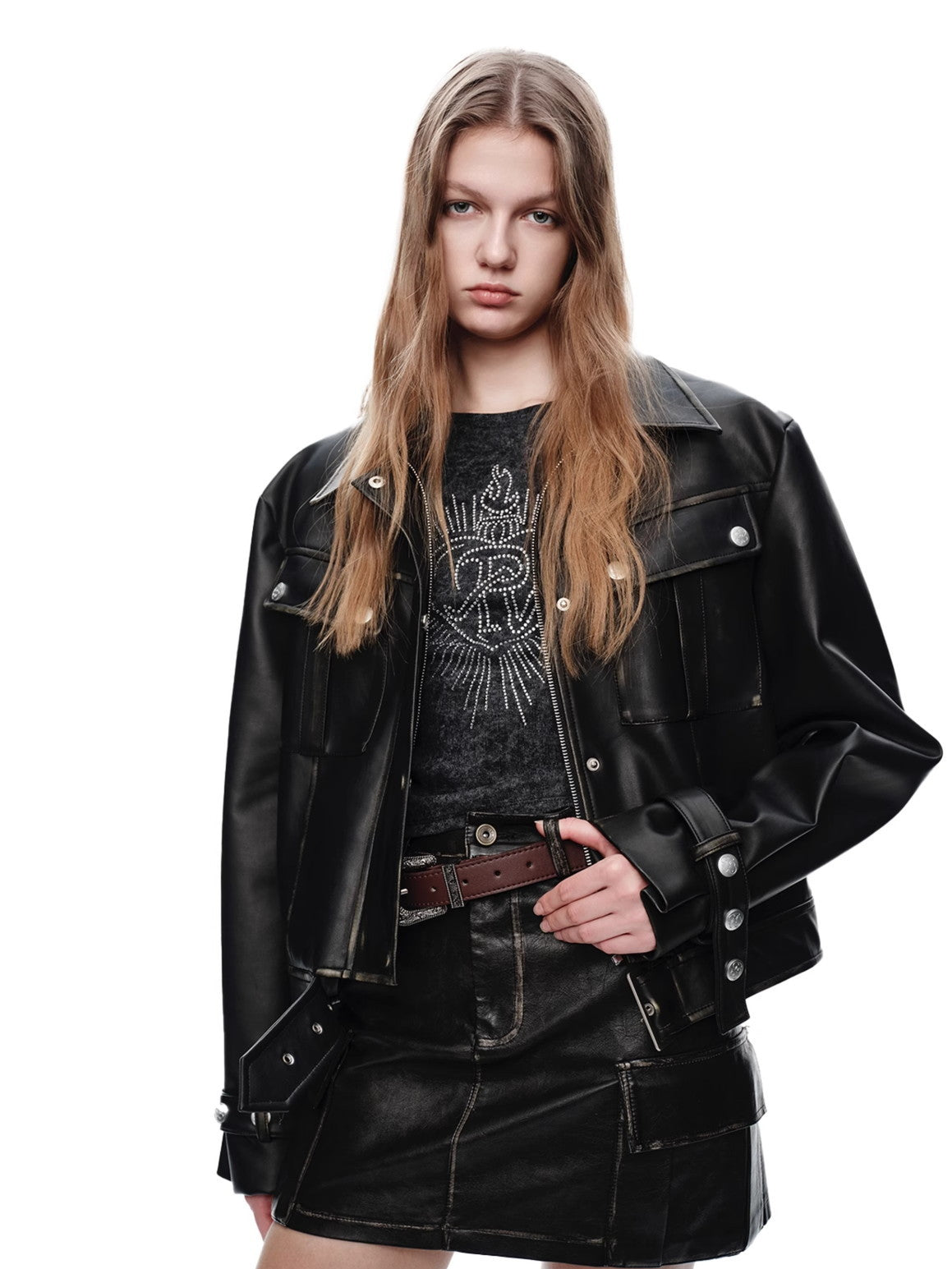 Einfache kompakt glatte einfache kühle Lederjacke