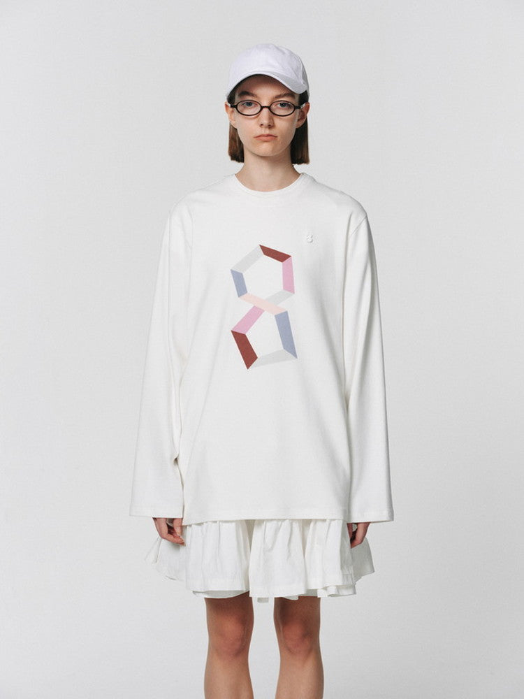 대형 간단한 그래픽 승무원 긴 T- 셔츠