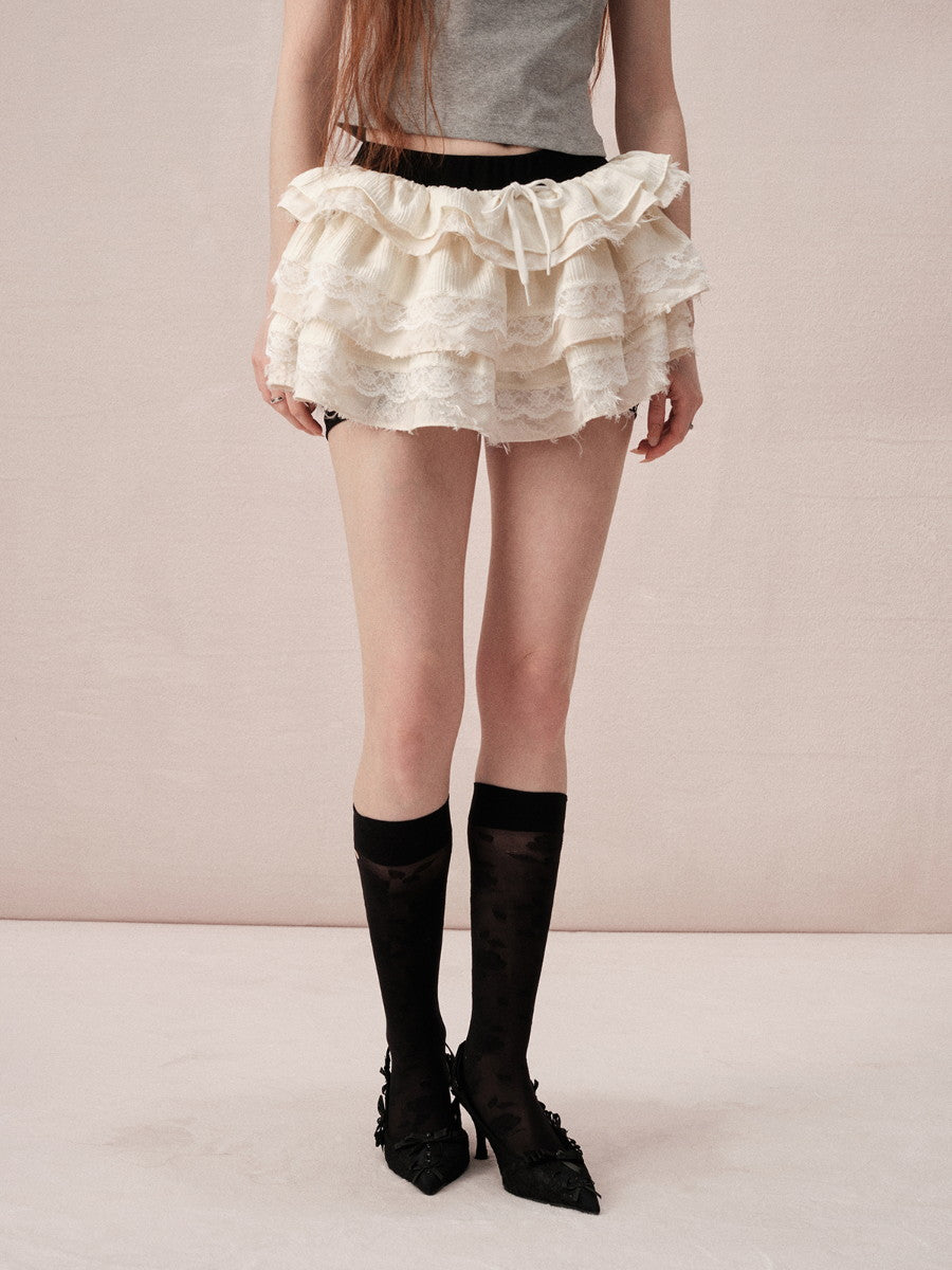 Tiered Lace Feminine Short Frill Mini-Skirt