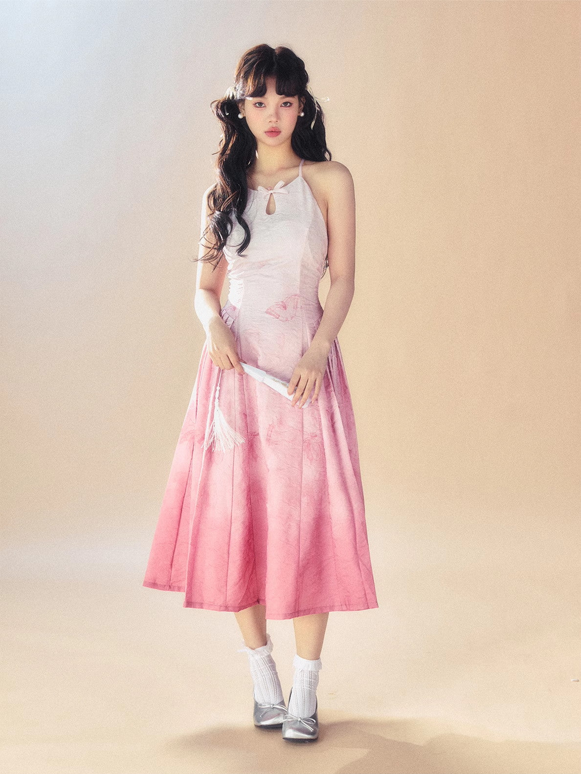 Gradation Back-Open Camisole Sexy Ribbon Summer One-Piece