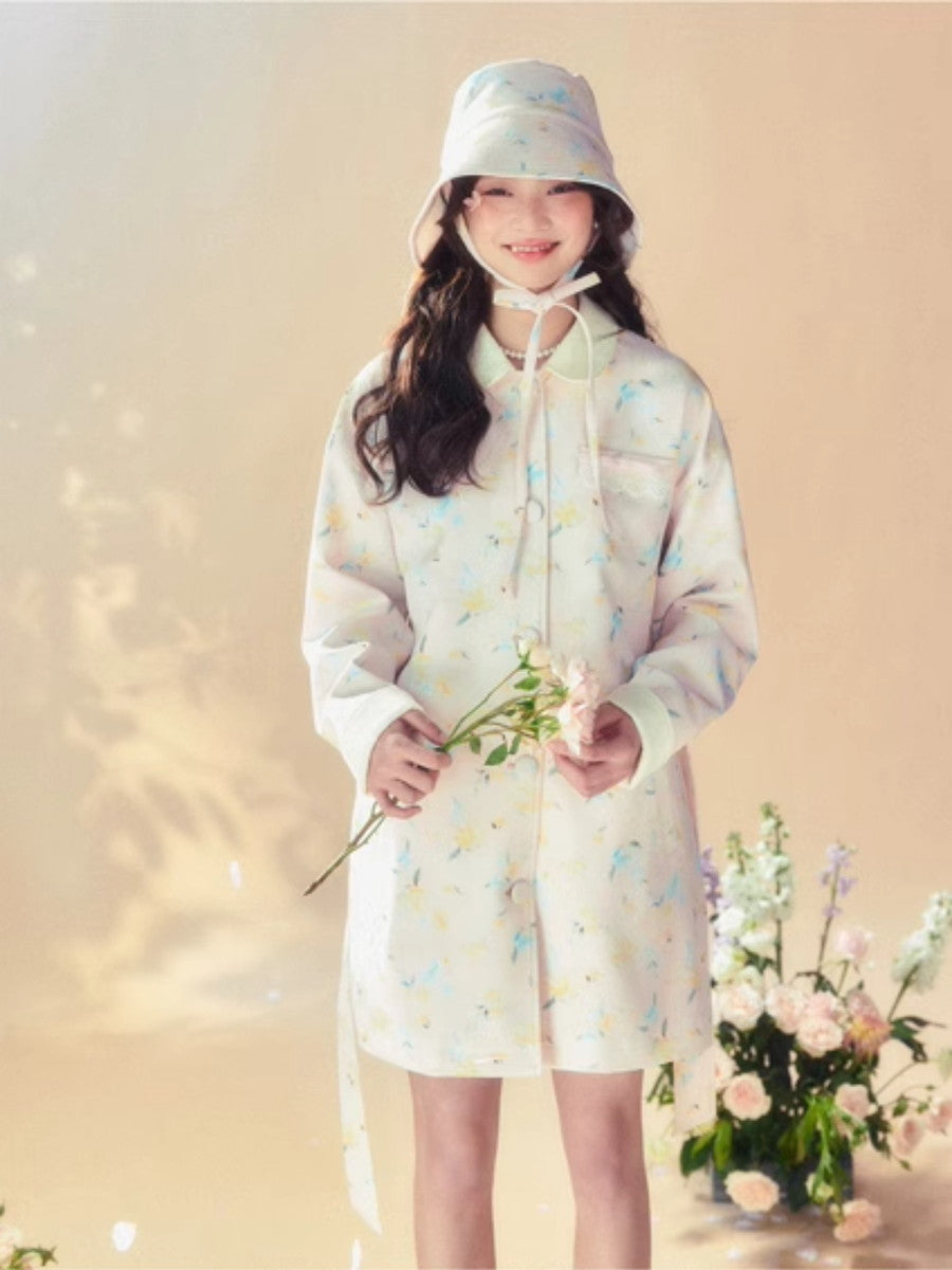 Blume Hoodie Retro süße süße mittlere Trenchcoat