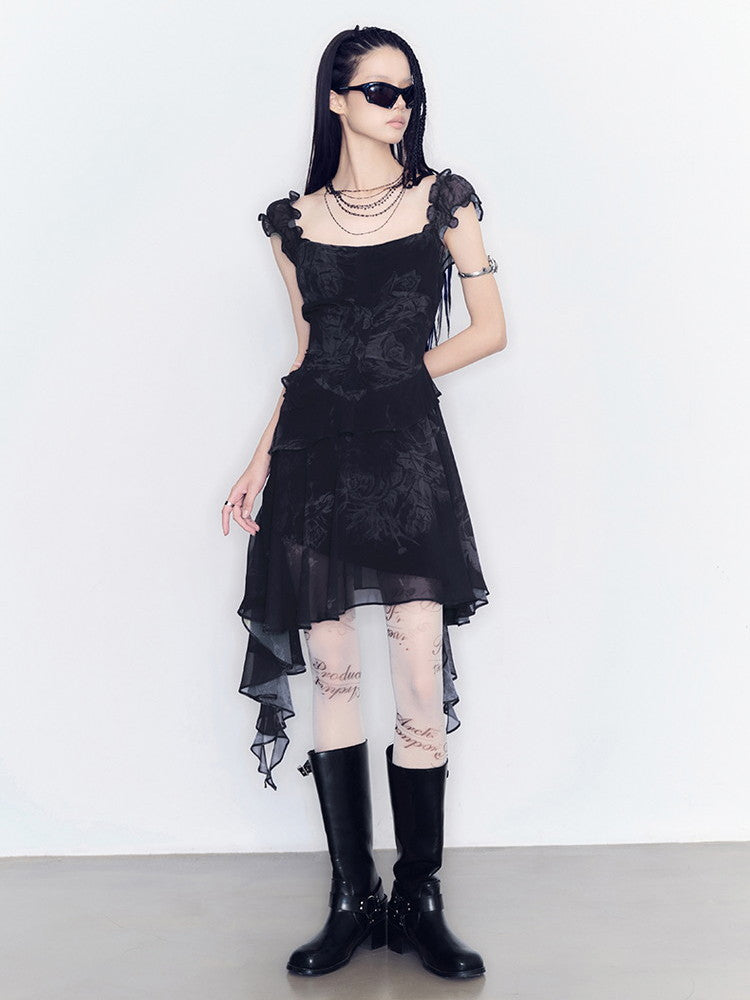 Asymmetry Ruffle Ciffon No-Sleeve Dress